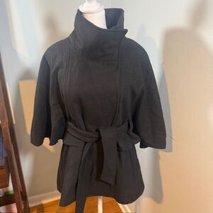 New York & Company Black Belted Cape Jacket M NWT High Collar Work Coat